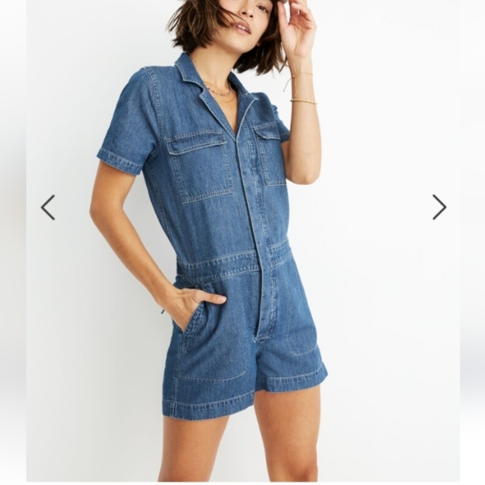 Madewell denim buttonfront coveralls romper shortalls
